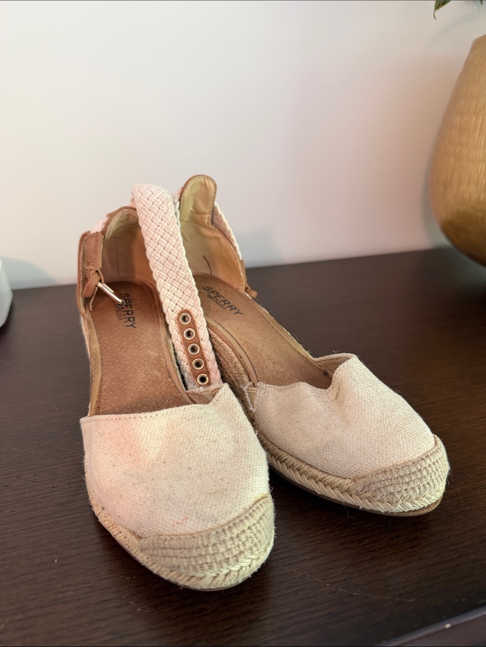 Sperry Pink-Beige Espadrille Wedge Slingback